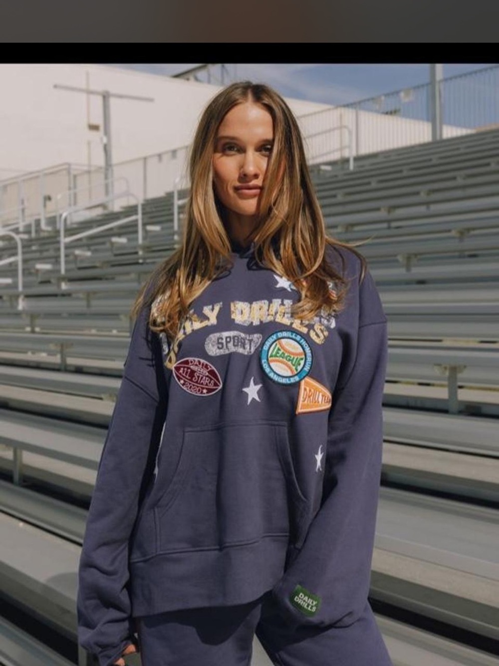 Daily Drills Navy Graphic Pullover Hoodie with Patches - Women